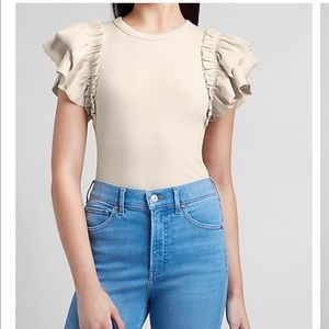 EXPRESS - Ribbed Ruffle Sleeve Top